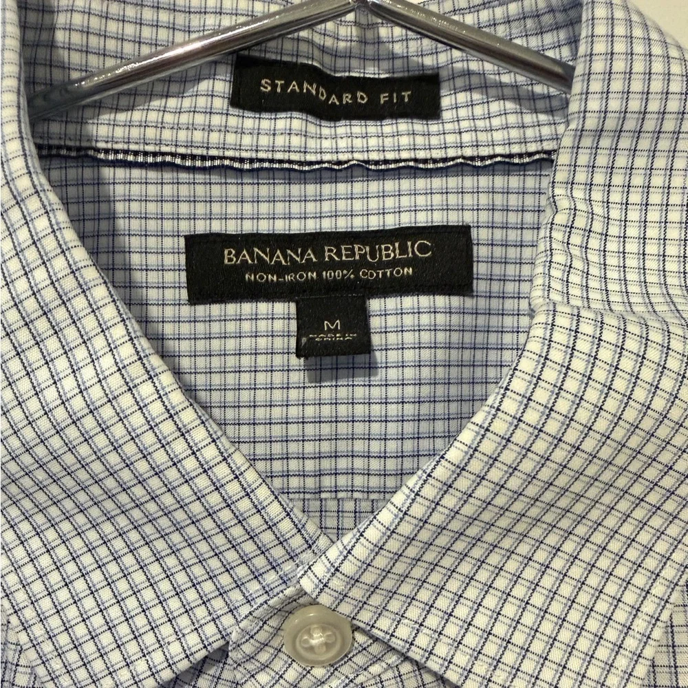 Banana Republic Men's Blue Gingham Non-Iron Dress Shirt